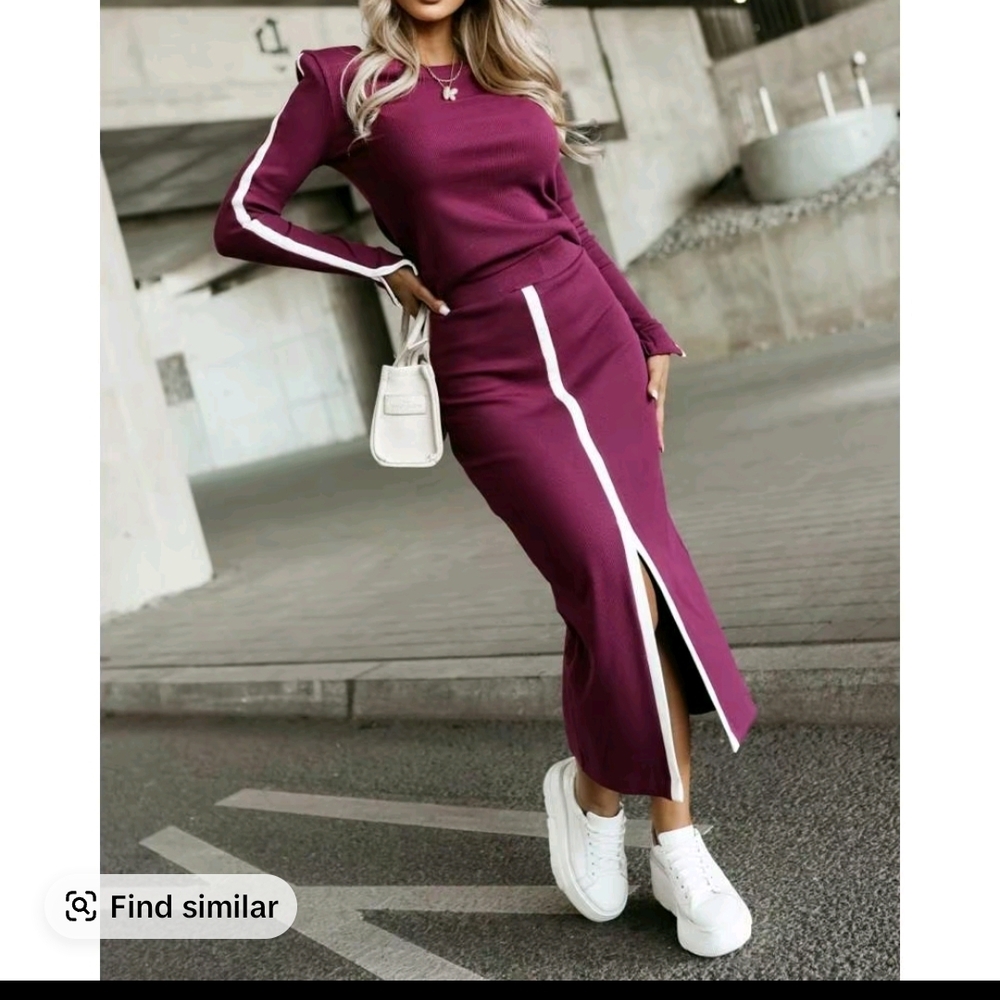 Purple Two-Piece Set with White Stripes